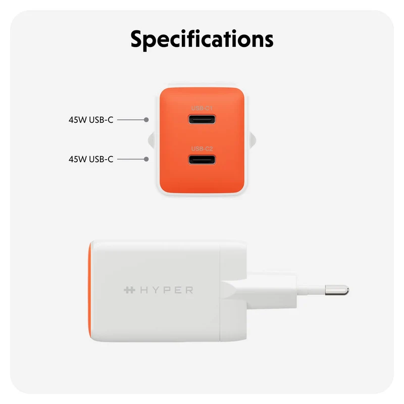 Chargeur mural HyperJuice Flex 45 W GaN - Orange (UE)