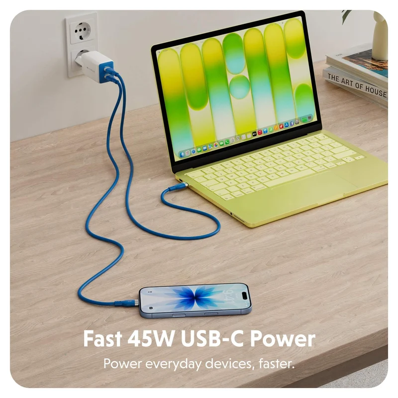 Chargeur mural HyperJuice Flex 45 W GaN - Bleu (UE)