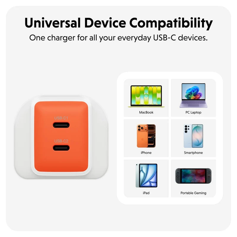 Chargeur mural HyperJuice Flex 45 W GaN - Orange (Royaume-Uni)