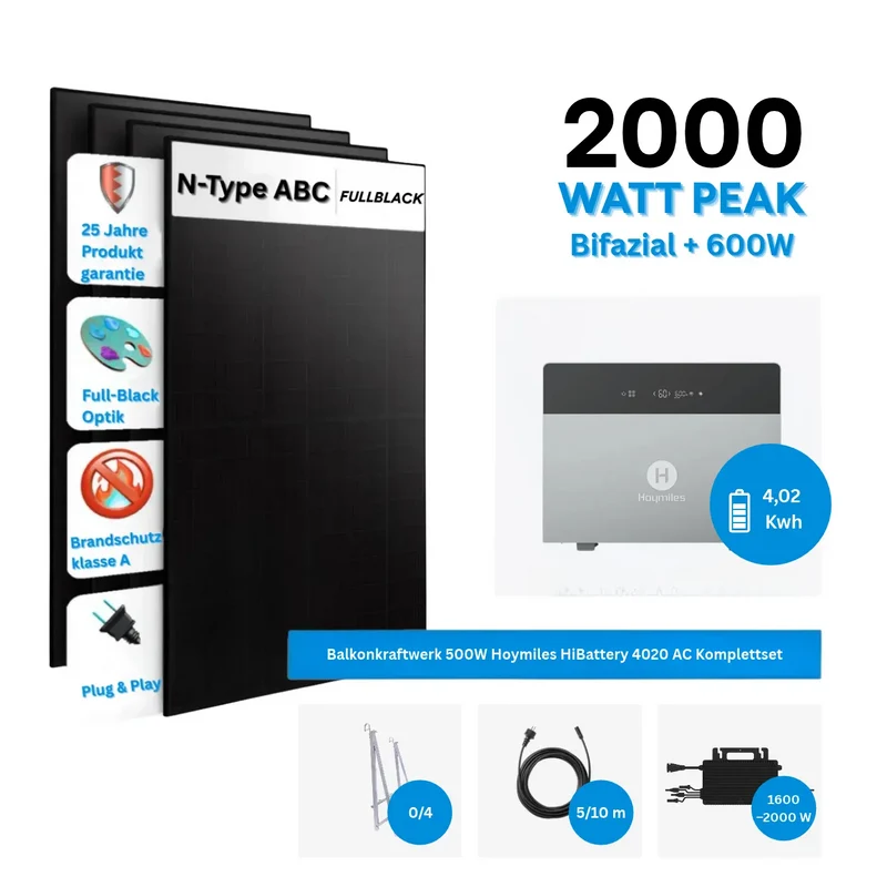 Ensemble complet Hoymiles HiBattery 4020 AC avec 4 panneaux solaires de 500 W