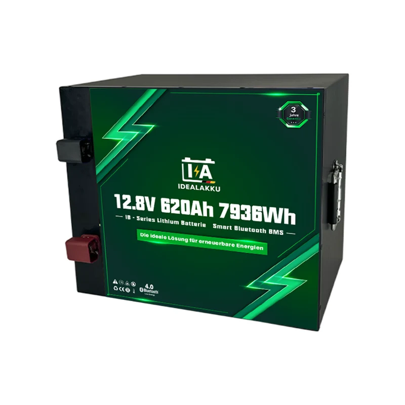 Batterie Lithium LiFePO4 12.8V 620Ah 7936Wh – IDEALAKKU IB-12-620 avec BMS Bluetooth – Remplacement Gel AGM