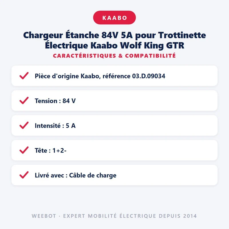 Chargeur Étanche 84V 5A pour Trottinette Électrique Kaabo Wolf King GTR