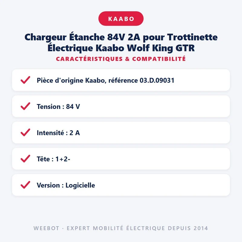Chargeur Étanche 84V 2A pour Trottinette Électrique Kaabo Wolf King GTR