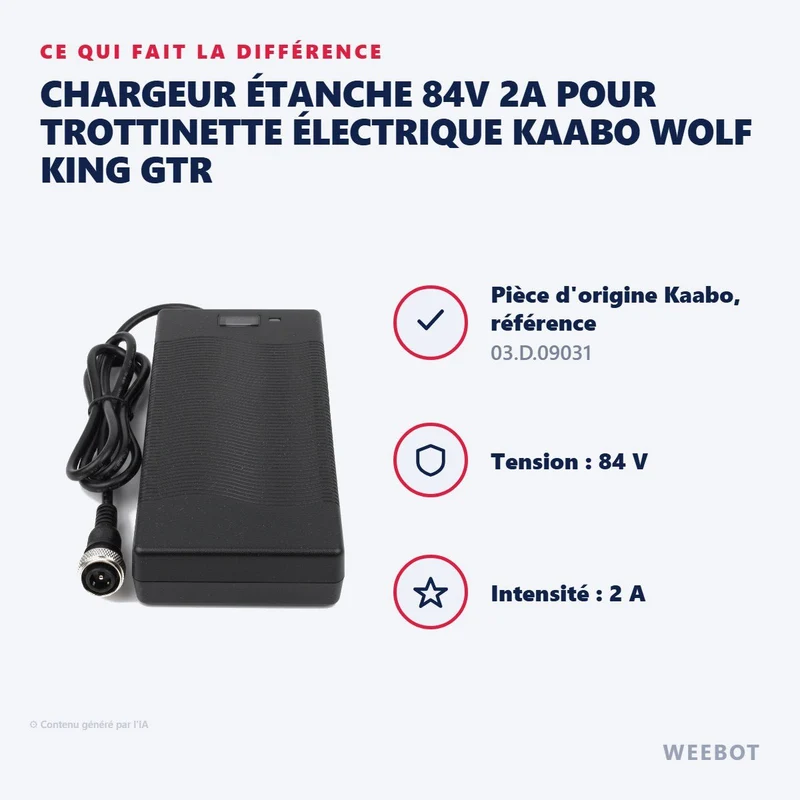 Chargeur Étanche 84V 2A pour Trottinette Électrique Kaabo Wolf King GTR