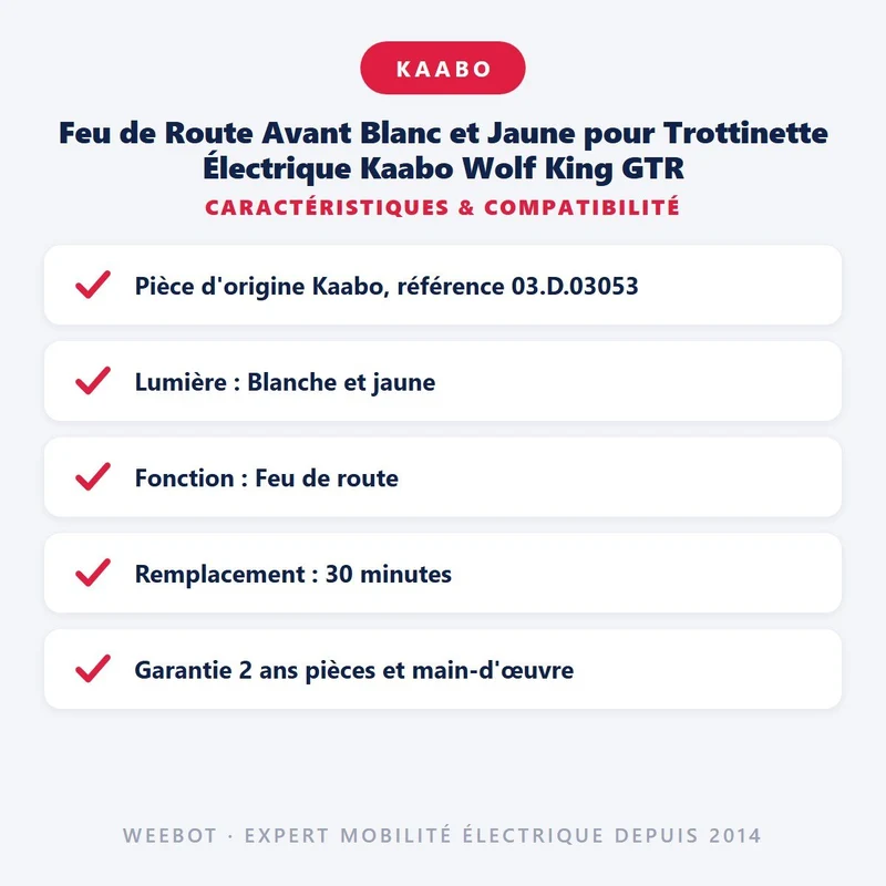 Feu de Route Avant Blanc et Jaune pour Trottinette Électrique Kaabo Wolf King GTR