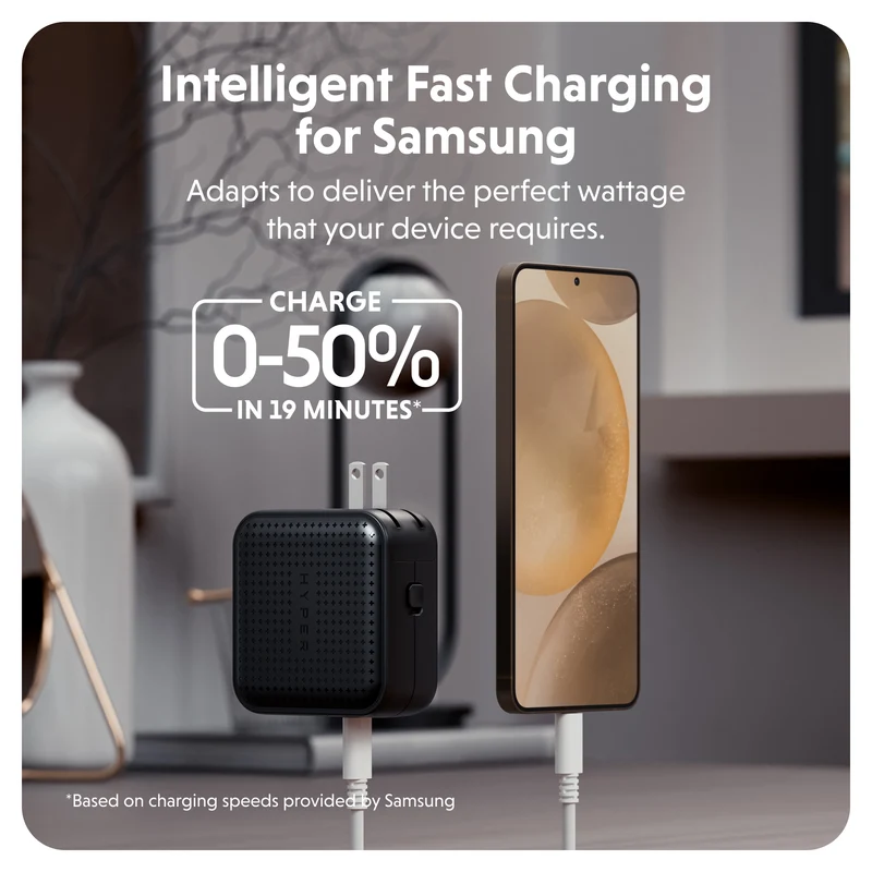Chargeur de voyage HyperJuice® 70 W USB-C GaN testé pour la sécurité - Noir