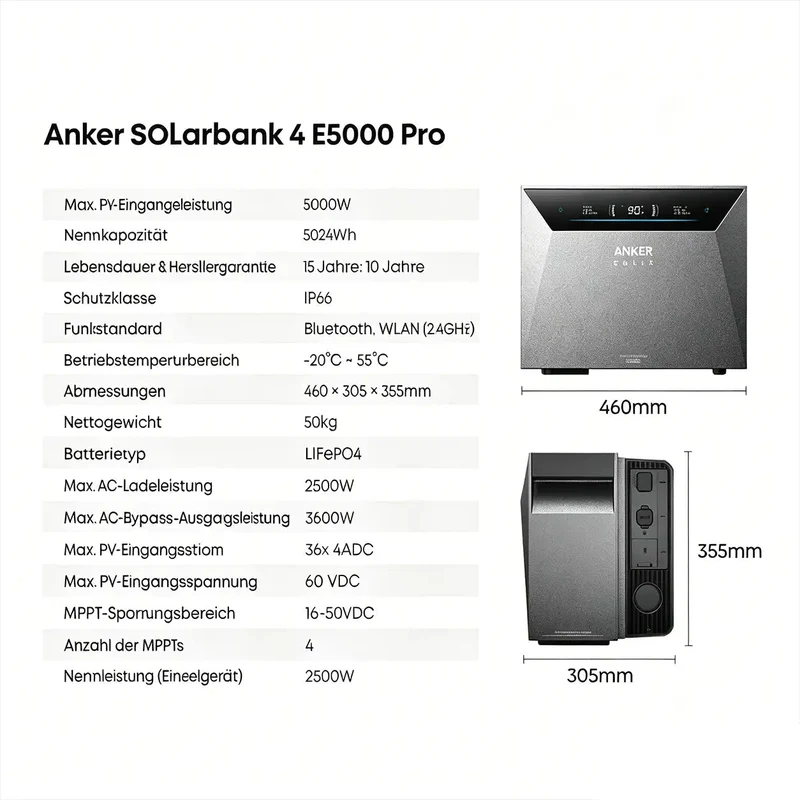 Anker Banque solaire SOLIX 4 E5000 Pro 5 kWh + station d'alimentation