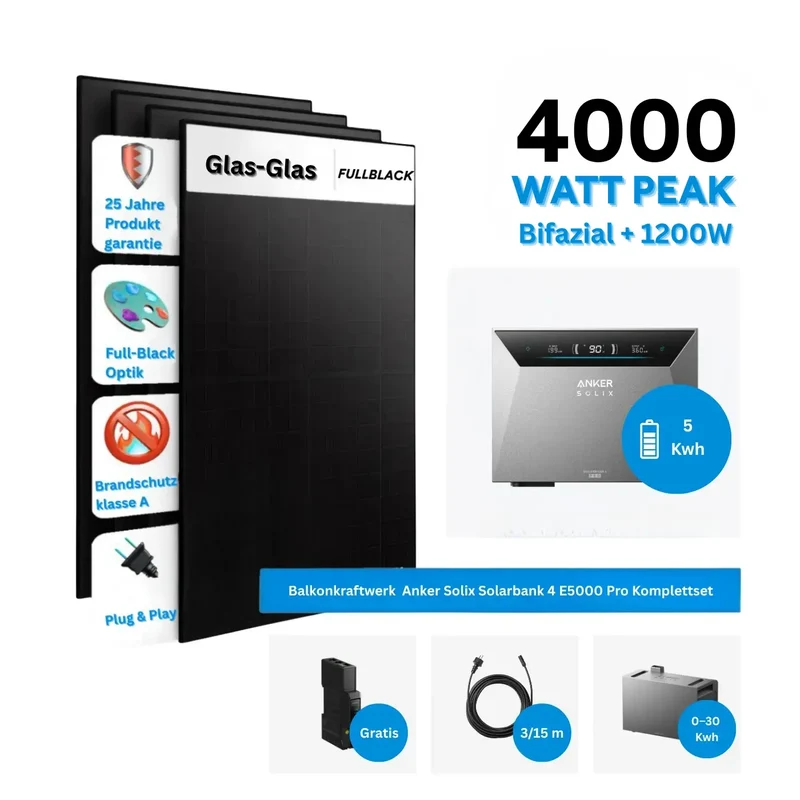 Anker SOLIX Solarbank 4 E5000 Pro Balcony Power Plant Storage Complete Set with 8 × 500W Solar Modules