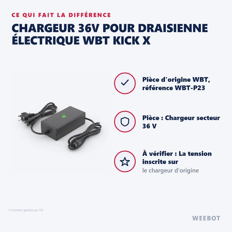 Chargeur 36V pour Draisienne Électrique WBT Kick X