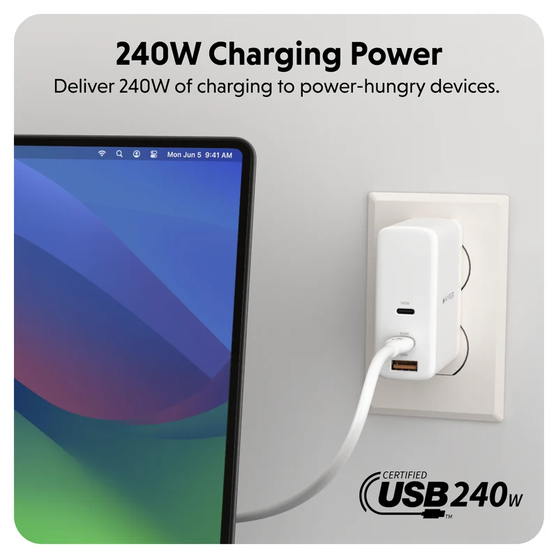 HyperJuice 240W Silicone USB-C to USB-C Cable (6ft/2m) - Blanc