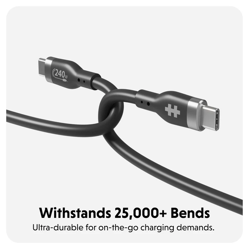 HyperJuice 240W Silicone USB-C to USB-C Cable (3ft/1m) - Noir