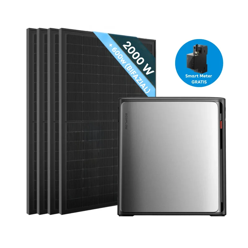 EcoFlow STREAM Ultra X energy storage system with 4 × 500W solar panels, all black