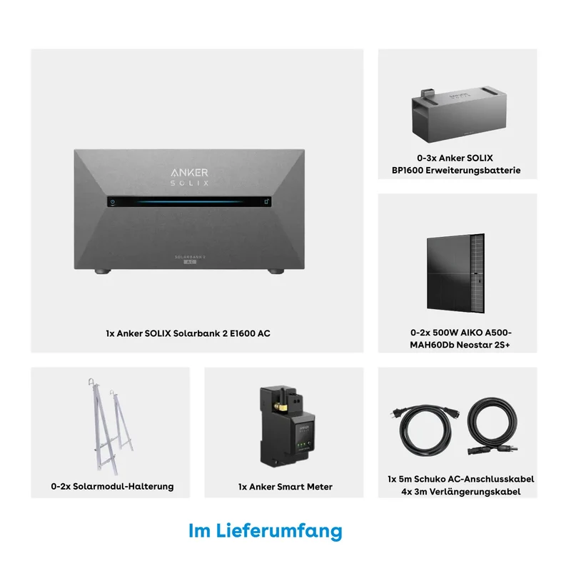 Anker SOLIX Solarbank 2 E1600 AC Balcony Power Plant Storage with 500W Solar Module Complete Set