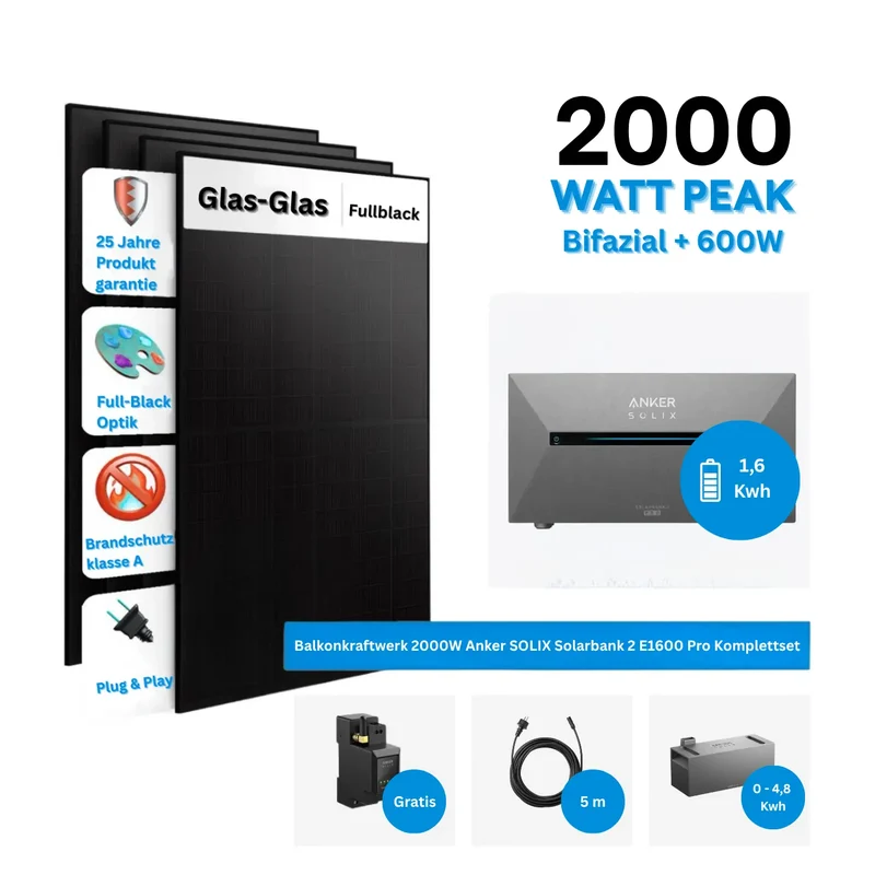 Anker SOLIX Solarbank 2 E1600 Pro Balcony Power Plant Storage with 500W Solar Module Complete Set