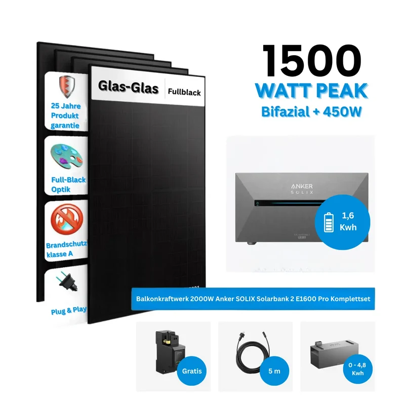 Anker SOLIX Solarbank 2 E1600 Pro Balcony Power Plant Storage with 500W Solar Module Complete Set