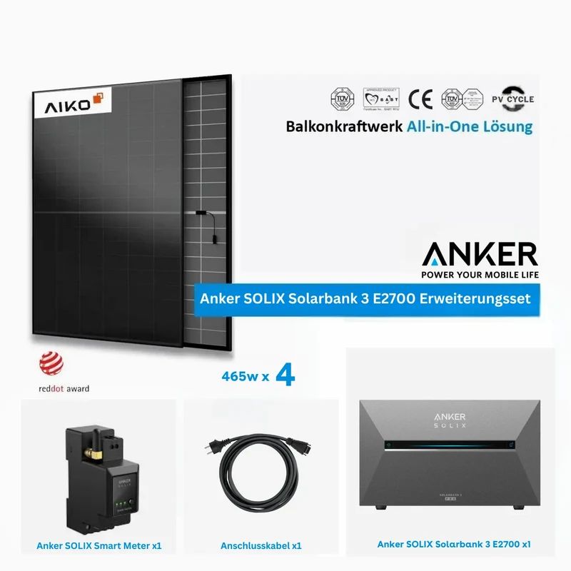 Anker Solix Solar bank 3 E2700 Set 2,68 kWh 4 × 465W Aiko glass-glass all black