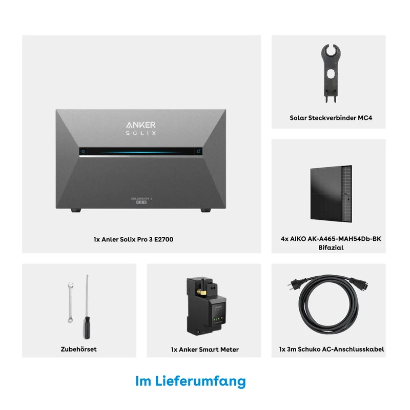 Anker Solix Solar bank 3 E2700 Set 2,68 kWh 4 × 465W Aiko glass-glass all black