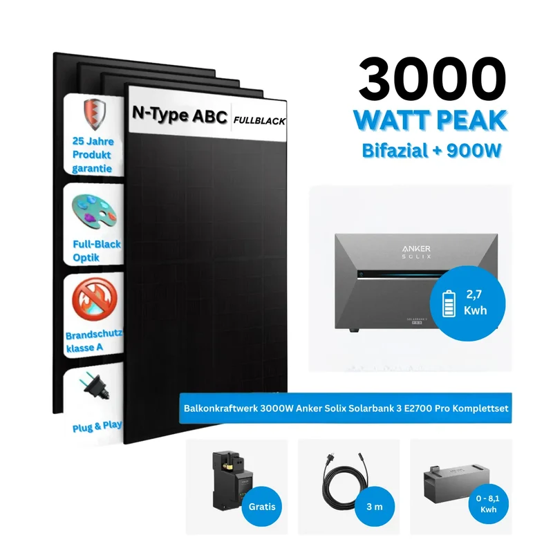 Anker SOLIX Solarbank 3 E2700 Pro Stockage pour micro-centrale de balcon avec module solaire 500 W – Kit complet