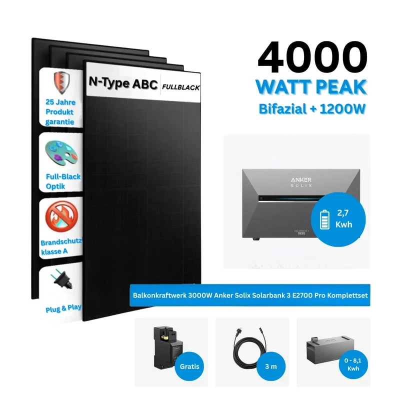 Anker SOLIX Solarbank 3 E2700 Pro Stockage pour micro-centrale de balcon avec module solaire 500 W – Kit complet
