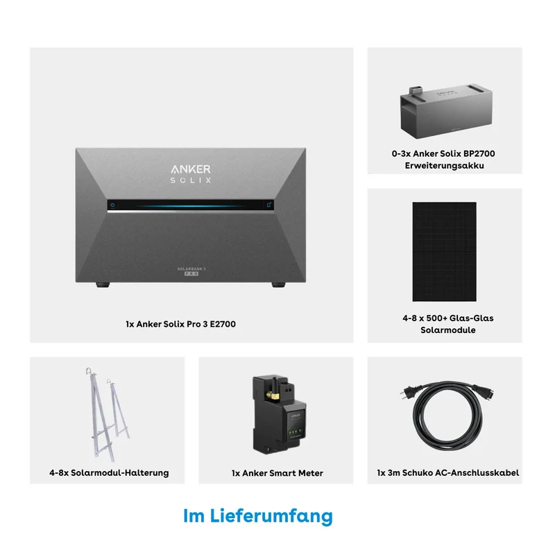 Anker SOLIX Solarbank 3 E2700 Pro Stockage pour micro-centrale de balcon avec module solaire 500 W – Kit complet