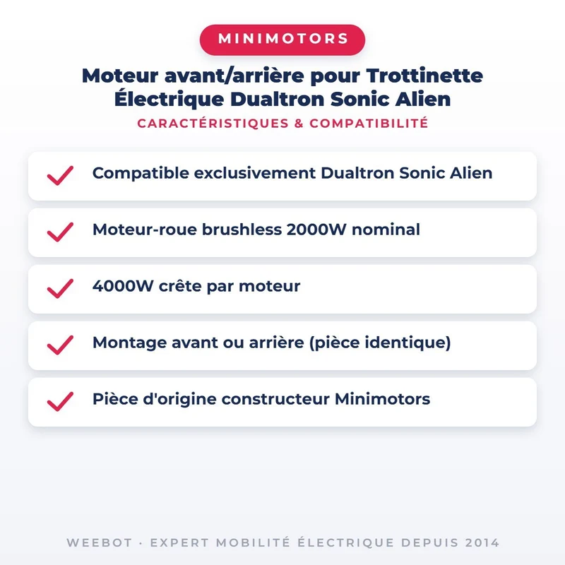 Moteur avant/arrière pour Trottinette Électrique Dualtron Sonic Alien