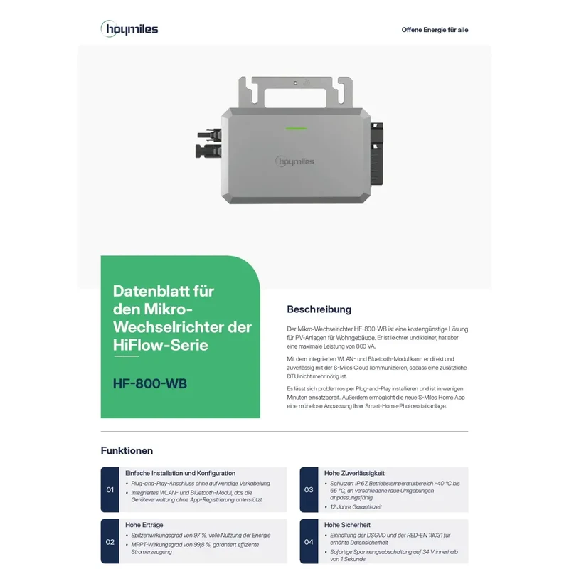 Micro-onduleur Hoymiles HF-800-WB Hiflow avec Wi-Fi intégré