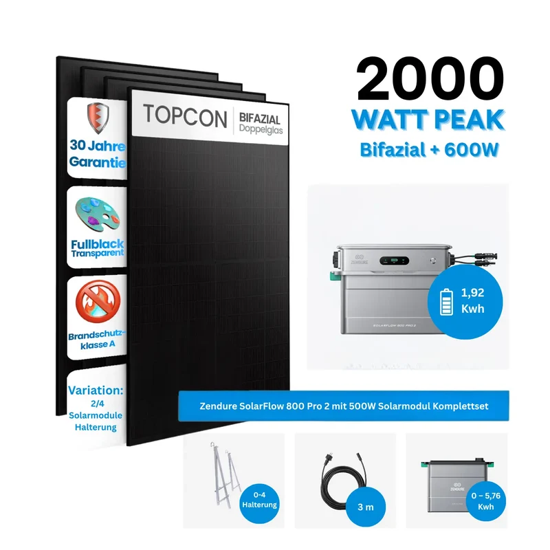 Zendure SolarFlow 800 Pro 2 storage system with 500W solar module complete set