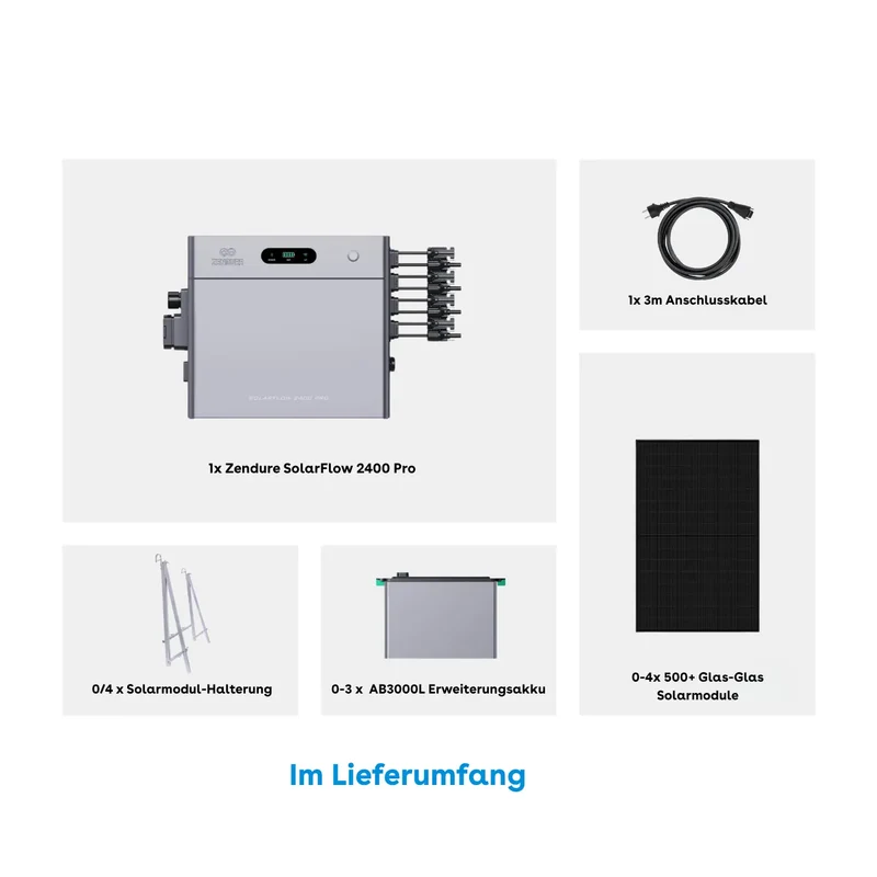 Zendure Kit SolarFlow 2400 Pro avec 4 panneaux solaires de 500 W, kit complet