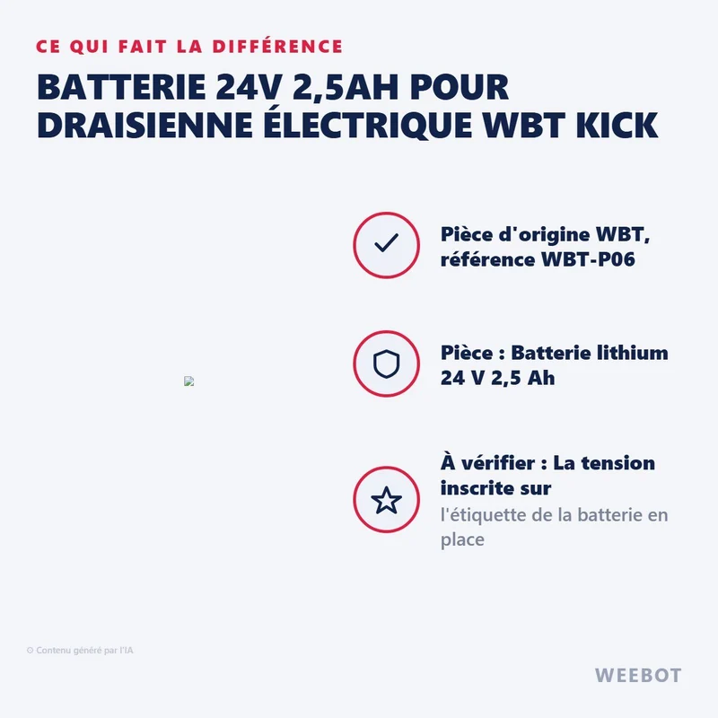 Batterie 24V 2,5Ah pour Draisienne Électrique WBT Kick