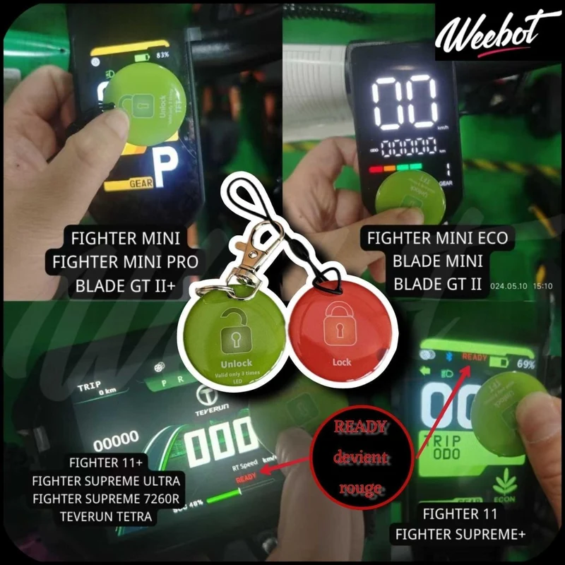 Badges NFC (Vert/Rouge) pour Trottinette Electrique Teverun