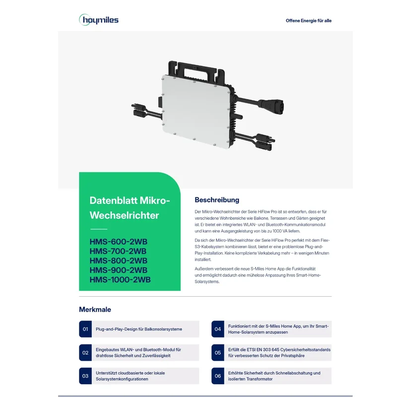 Hoymiles HMS-800-2WB Hiflow Microinverter WIFI Integrated