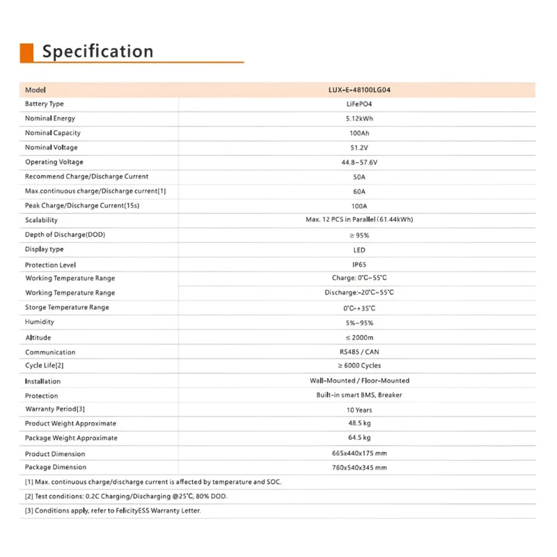 Felicity LUX-E-48100LG04 5,12 kWh battery storage