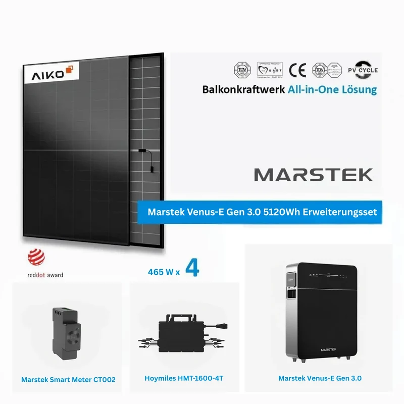 Ensemble Marstek Venus E 3.0 4 × 465 W Aiko Verre-Verre Noir Intégrale