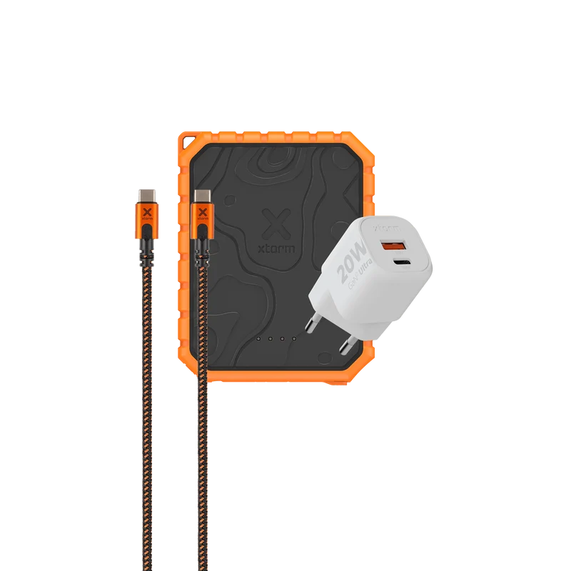 Banque d'alimentation robuste 10 000 mAh + câble USB-C PD 100 W robuste + pack chargeur rapide 20 W