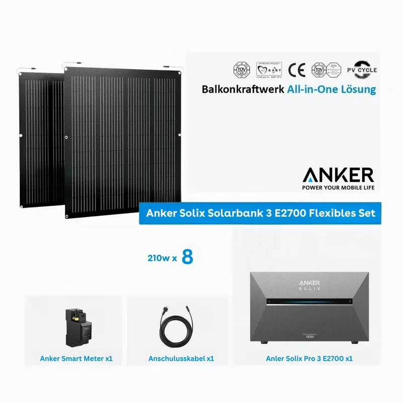 Anker SOLIX Solar Bank 3 E2700 Pro Stockage 2,68 kWh 210W x8 kit flexible