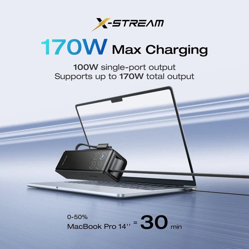 EcoFlow RAPID Power Bank (25,000mAh, 170W, 100W Built-In and Retractable Cables)