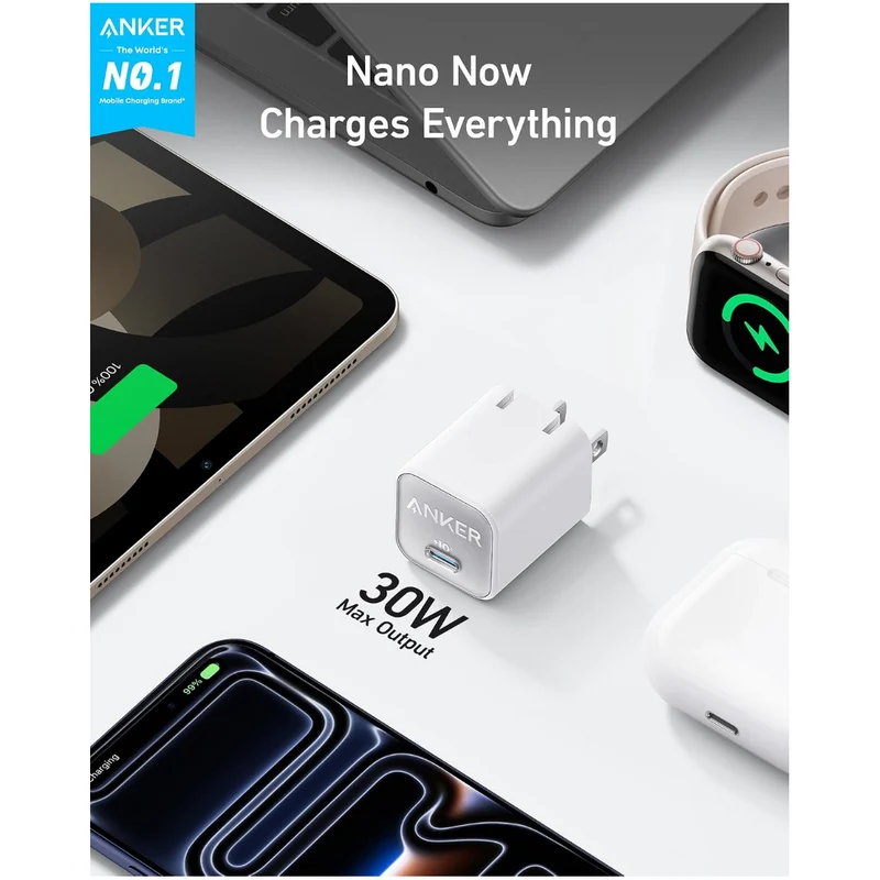 Anker Nano Phone Charger, 30W Portble and Foldable USB C GaN Charger