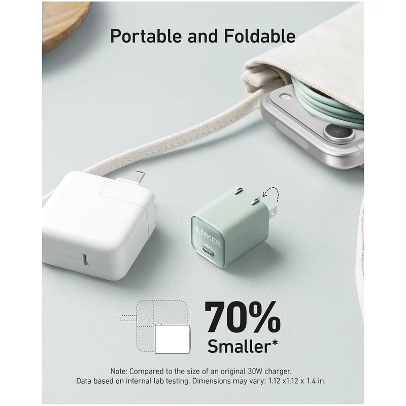 Anker Nano Phone Charger, 30W Portble and Foldable USB C GaN Charger