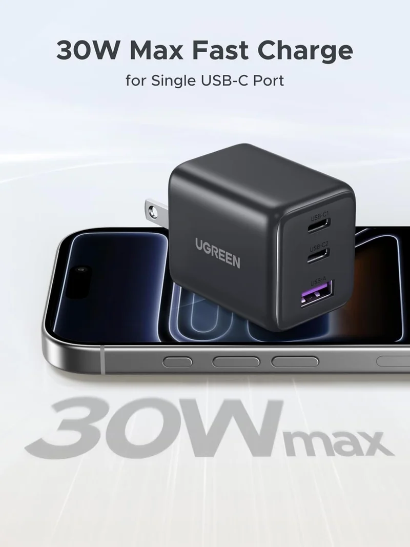 UGREEN 30W 3-Port GaN II USB-C Charger with 2 USB-C and USB-A