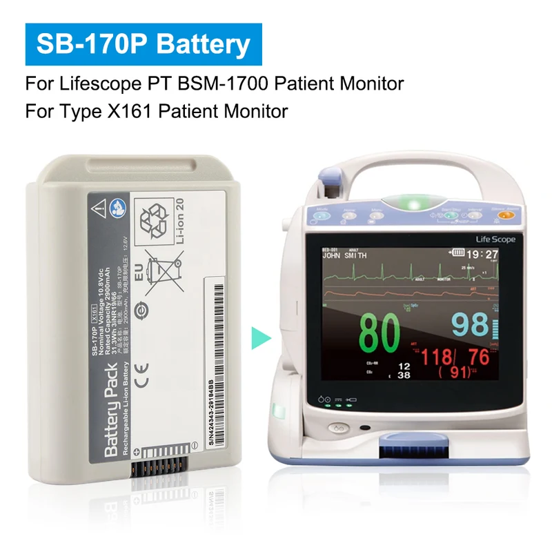 Nihon Kohden Type X161 Patient Monitor Battery SB-170P 31.3Wh 10.8V Long-Lasting Replacement