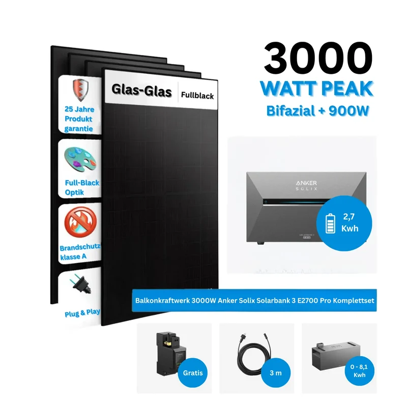 Anker SOLIX Solarbank 3 E2700 Pro Stockage pour micro-centrale de balcon avec module solaire 500 W – Kit complet