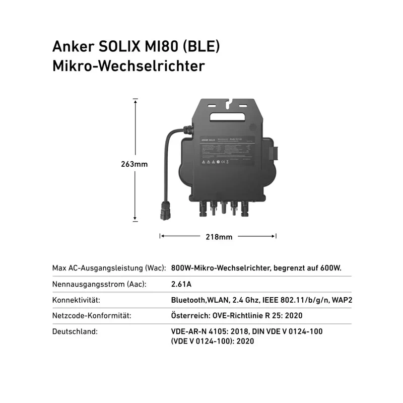 Anker SOLIX MI80 micro-inverter with 5m Schuko cable