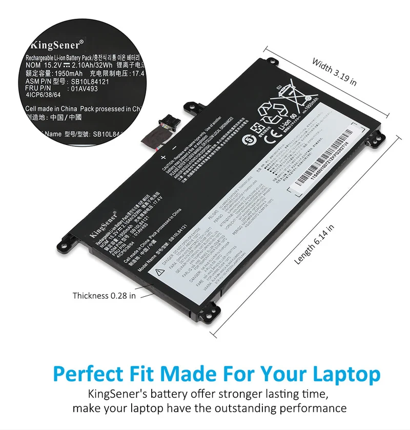 SB10L84121 Battery for Lenovo ThinkPad T570 T580 P51S P52S — 32Wh 15.2V