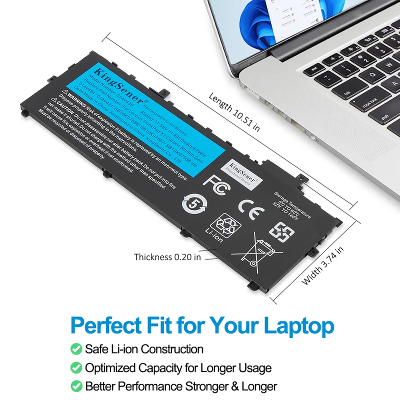 Lenovo ThinkPad X1 Carbon 5th Gen 6th Gen Replacement Laptop Battery 01AV430 11.58V 57Wh