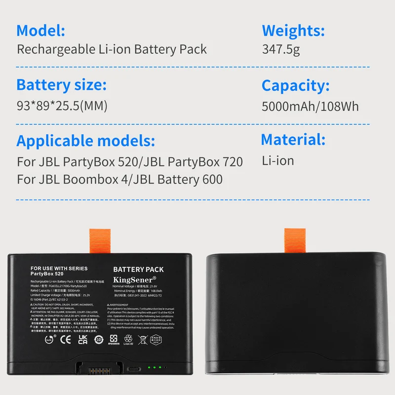 FG6CELL21700G 5000mAh Replacement Battery for JBL PartyBox 720 PartyBox 520 Boombox 4 Battery 600 | 21.6V 108Wh Li-Ion
