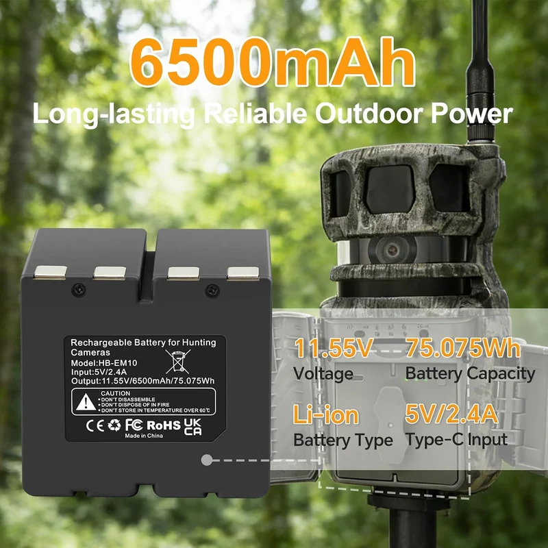 HB-EM10 Replacement Battery For Stealth Cam 360 Max & Revolver Pro 6500mAh
