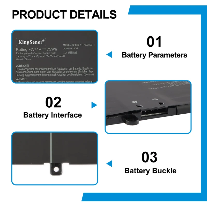 ASUS ZenBook 14 Inch OLED Ultrabook Battery C22N2211 75Wh Replacement For UX3405 MA ZA VA Q425MA Series Laptop