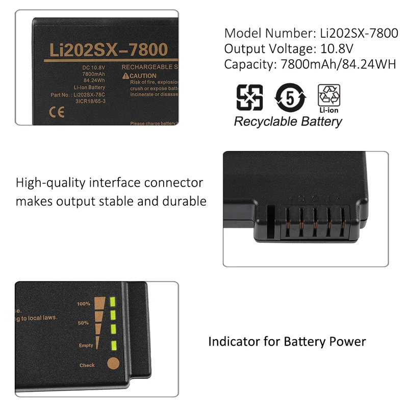 TSI AeroTrak 9500 9510 DustTrak II 8530 Replacement Battery Li202SX-7800 10.8V 84Wh