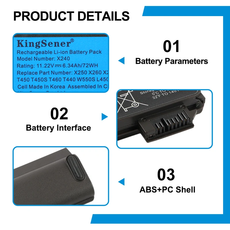 ThinkPad 6-Cell Extended Replacement Battery 45N1136 Compatible With Lenovo X240 T440 T460 11.22V 72Wh
