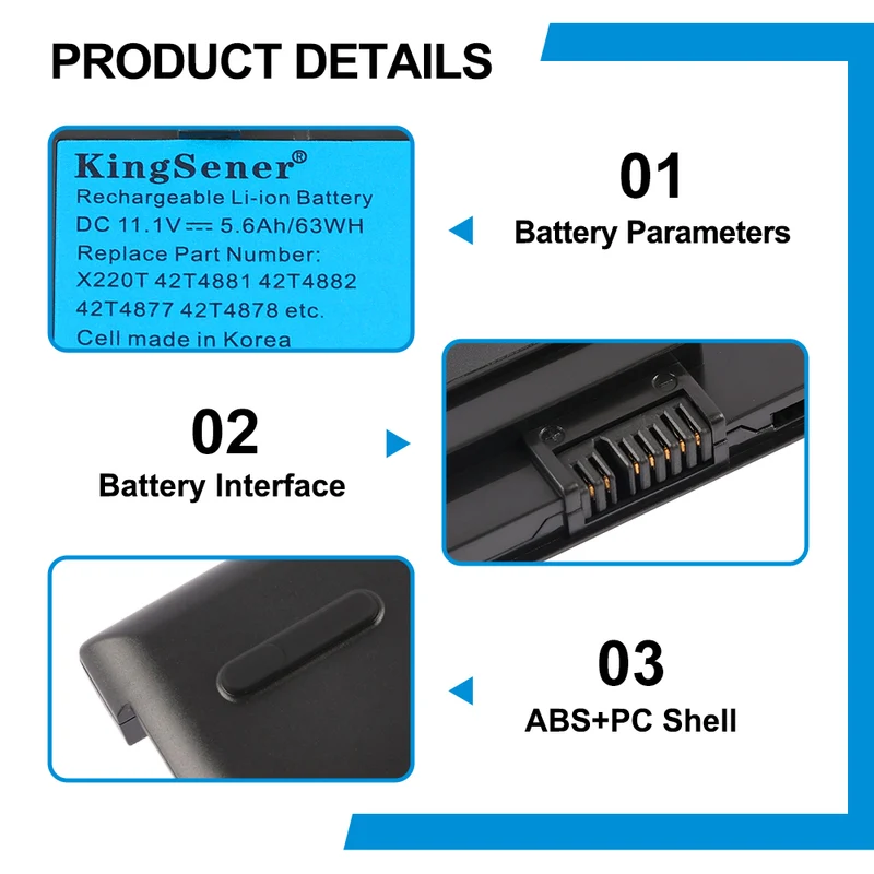 Replacement Battery For Lenovo ThinkPad X220T Tablet 42T4881 42T4882 52+ 11.1V 63Wh